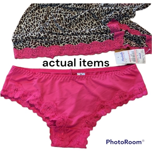 Large NWT Rampage Panties GUC Babydoll Set Leopard Pink Lace Top Camisole Cami L - Picture 3 of 9